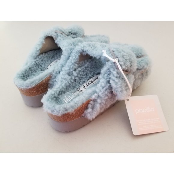 Birkenstock Papillio Arizona Big Buckle Shearling Teddy Faded Aqua 36 Narrow - Picture 3 of 5